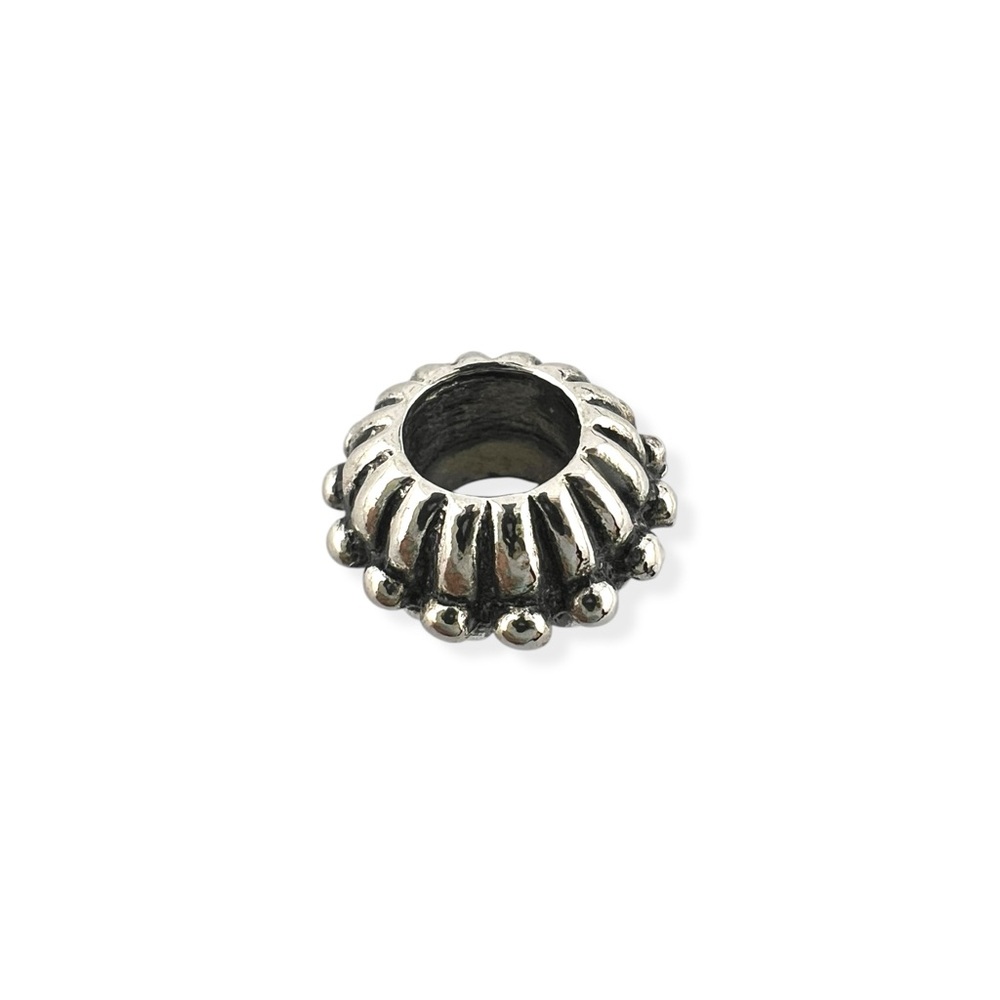 Silver Ribbed Bead Charm With Dots